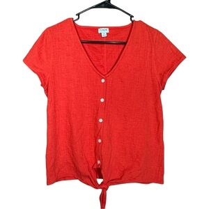 J Crew Factory Textured Blouse Coral Red Size Small Button Up Front Tie
